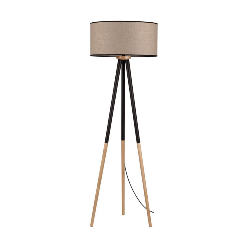 Trægulvlampe SPOT Light 1xE27 Max. 60W Naturlig FSC-birk med beige-sort linned, 1 stk.