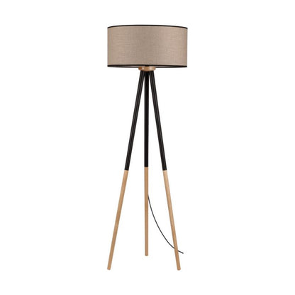 Trægulvlampe SPOT Light 1xE27 Max. 60W Naturlig FSC-birk med beige-sort linned, 1 stk.
