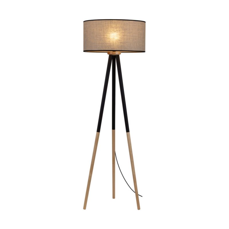 Trægulvlampe SPOT Light 1xE27 Max. 60W Naturlig FSC-birk med beige-sort linned, 1 stk.