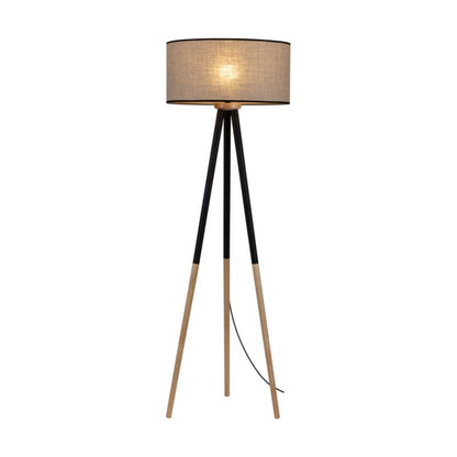 Trægulvlampe SPOT Light 1xE27 Max. 60W Naturlig FSC-birk med beige-sort linned, 1 stk.