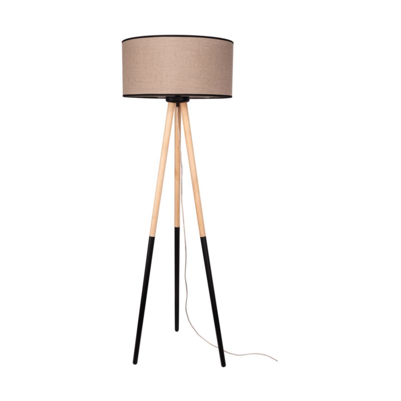 Træ-gulvlampe SPOT Light 1xE27 Max. 60W Naturlig FSC-birk med beige-svart linned, 1 stk.