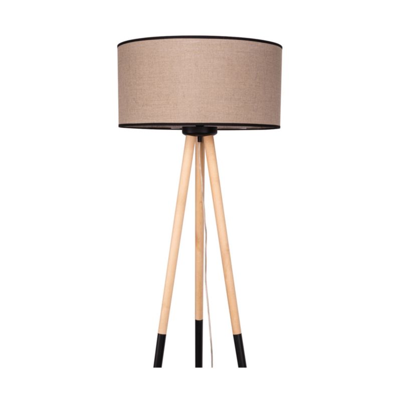 Træ-gulvlampe SPOT Light 1xE27 Max. 60W Naturlig FSC-birk med beige-svart linned, 1 stk.
