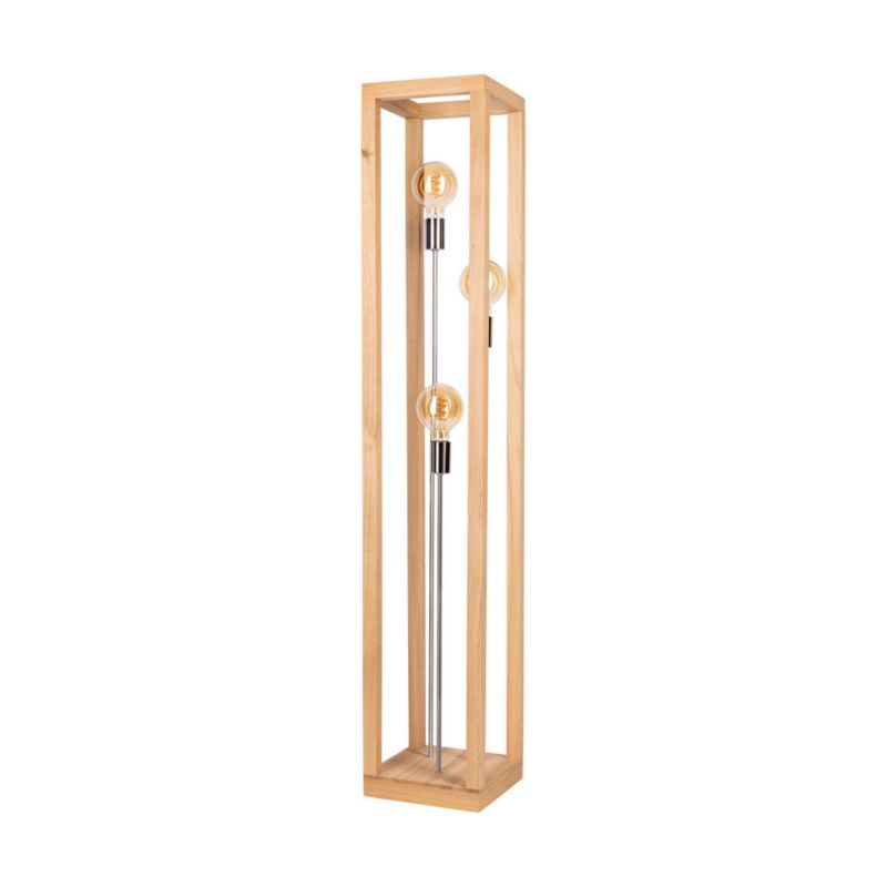 Gulvlampe i træ SPOT Light 3xE27 maks. 60W olieret eg FSC med kromdetaljer, polsk producent, 1 stk.