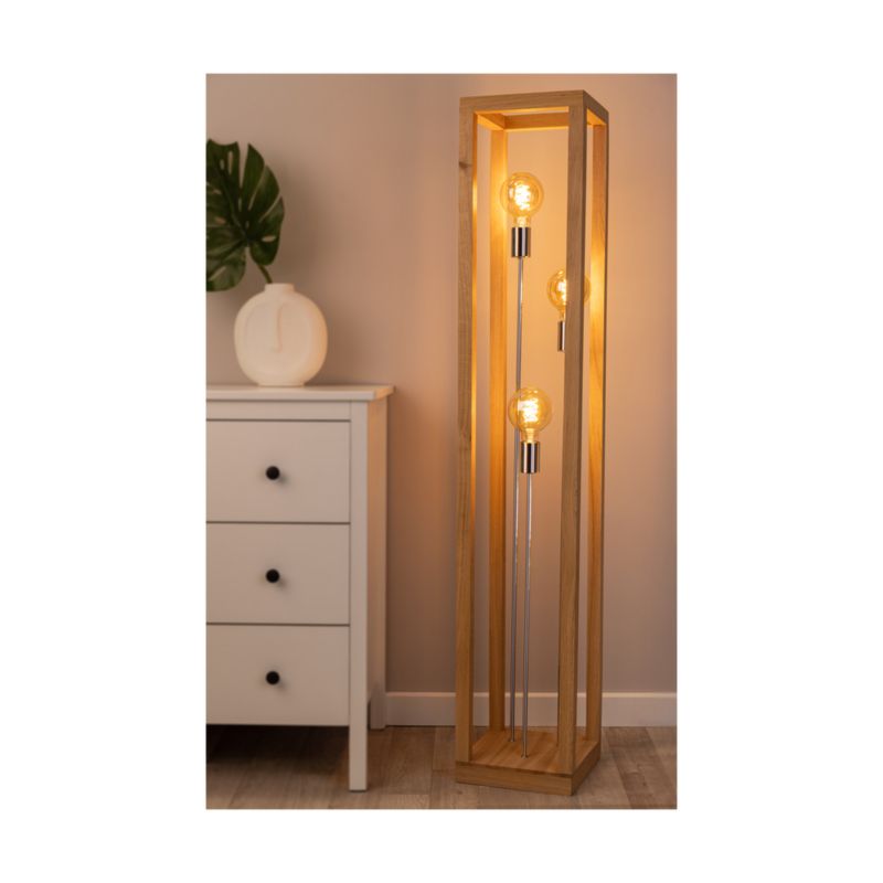 Gulvlampe i træ SPOT Light 3xE27 maks. 60W olieret eg FSC med kromdetaljer, polsk producent, 1 stk.