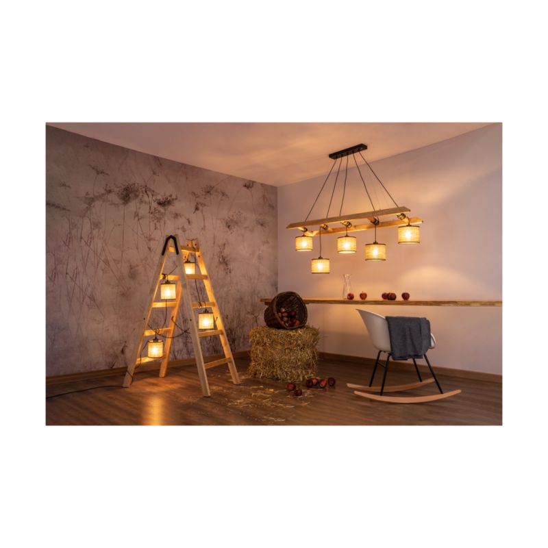 Trægulvlampe SPOT Light 4xE27 Maks. 15W LED FSC-certificeret fyrretræ med beige-sorte lampeskærme, 1 stk.