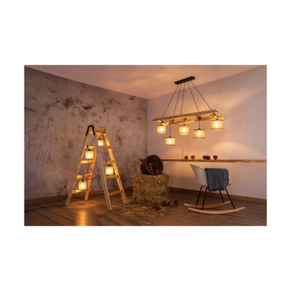 Trægulvlampe SPOT Light 4xE27 Maks. 15W LED FSC-certificeret fyrretræ med beige-sorte lampeskærme, 1 stk.