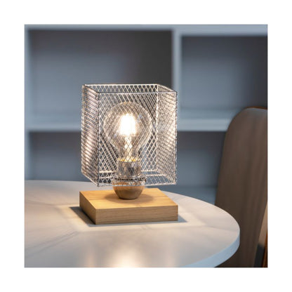 Norman bordlampe i olieret egetræ med kromskærm 1xE27 maks. 25W FSC-certificeret, polsk producent, 1 stk.