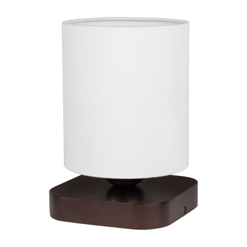 Træbordlampe SPOT Light 1xE27 25W Bøgetræ FSC i Valnøddefinish med Hvidt Stofskærm, Polsk Producent, 1 stk.