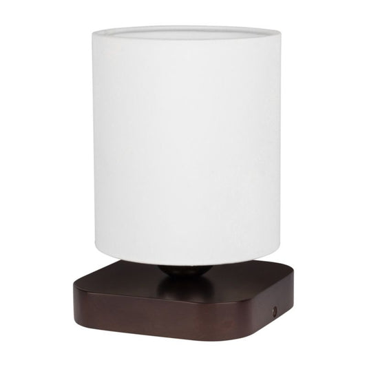 Træbordlampe SPOT Light 1xE27 25W Bøgetræ FSC i Valnøddefinish med Hvidt Stofskærm, Polsk Producent, 1 stk.