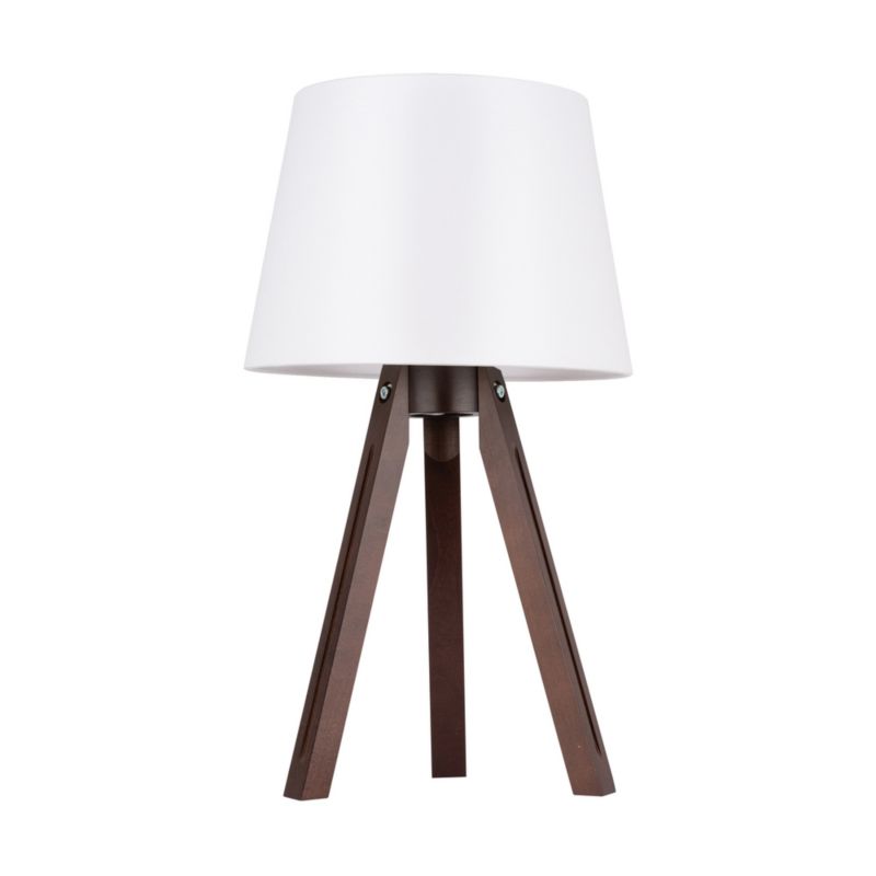 Drejet bordlampe SPOT Light 1xE27 40W i FSC-certificeret bøgetræ med valnødfinish og hvidt stofskærm, polsk producent, 1 stk.