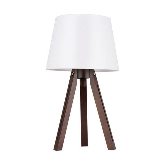 Drejet bordlampe SPOT Light 1xE27 40W i FSC-certificeret bøgetræ med valnødfinish og hvidt stofskærm, polsk producent, 1 stk.