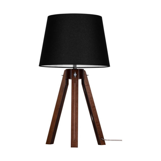 Træbordlampe SPOT Light 1xE27 40W Bøgtræ FSC Valnød med Sort Stofskærm - Dansk Kvalitet