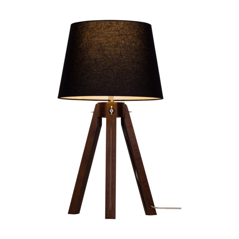Træbordlampe SPOT Light 1xE27 40W Bøgtræ FSC Valnød med Sort Stofskærm - Dansk Kvalitet