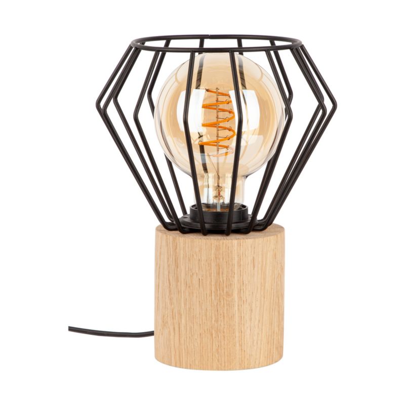 Træbordlampe SPOT Light 1xE27 Max. 15W LED Olieret FSC-eg med sort accent, 1 stk.