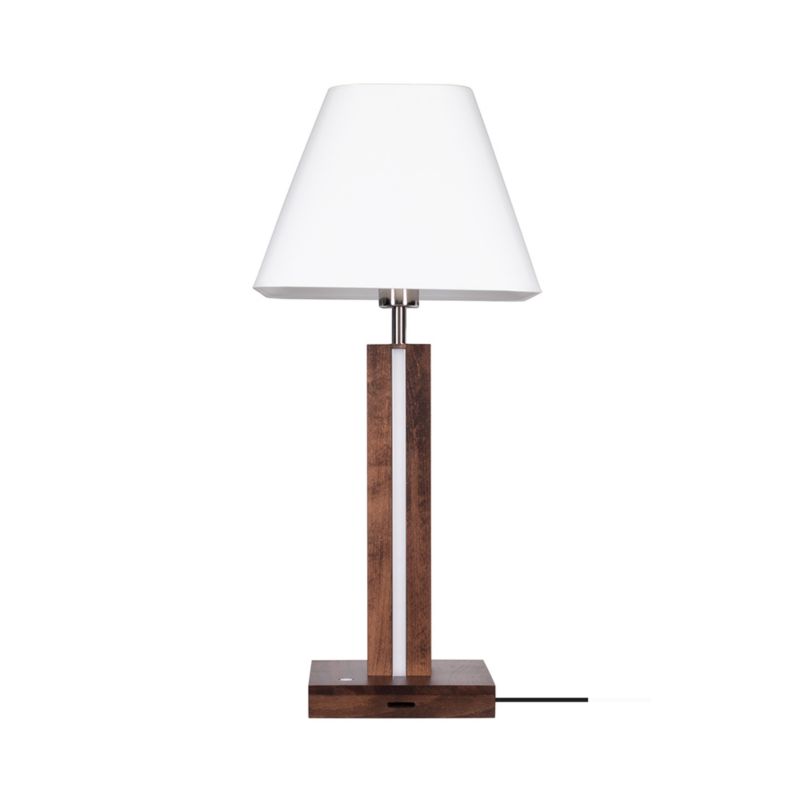 Træbordlampe SPOT Light 1xE27 Max. 25W, 2xLED 10,5W Bøgetræ med Valnøddefinish FSC og hvidt stofskærm, 1 stk.