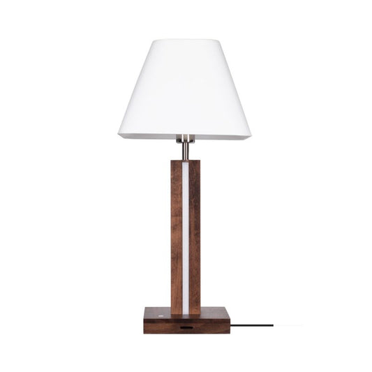 Træbordlampe SPOT Light 1xE27 Max. 25W, 2xLED 10,5W Bøgetræ med Valnøddefinish FSC og hvidt stofskærm, 1 stk.