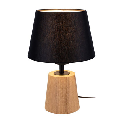 Drejet bordlampe SPOT Light 1xE27 maks. 25W olieret egetræ FSC med sort lampeskærm, 1 stk.