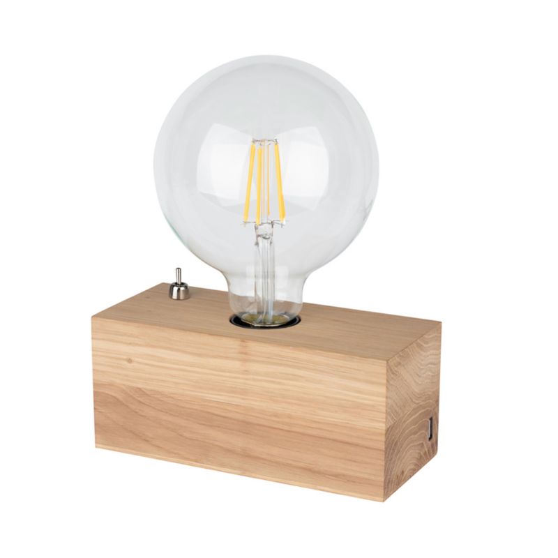 Træbordlampe SPOT Light 1xE27 Max. 25W Olieret FSC-eg med USB-oplader, Polsk producent, 1 stk.