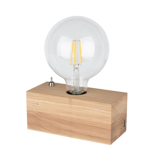 Træbordlampe SPOT Light 1xE27 Max. 25W Olieret FSC-eg med USB-oplader, Polsk producent, 1 stk.