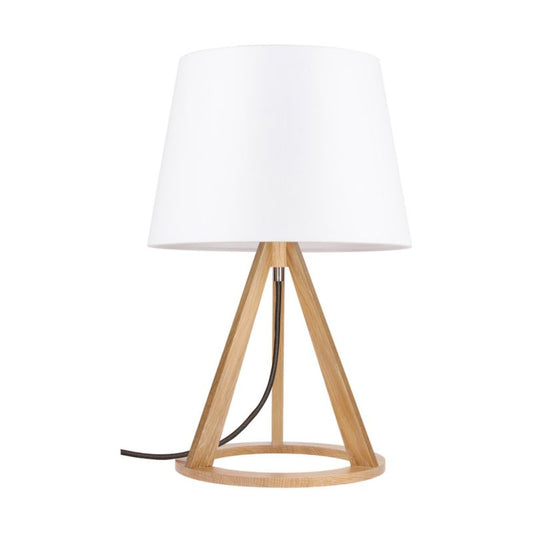 Træbordlampe SPOT Light 1xE27 Maks. 25W Olieret Eg FSC med Hvidt Stofskærm, Dansk Produceret, 1 stk.