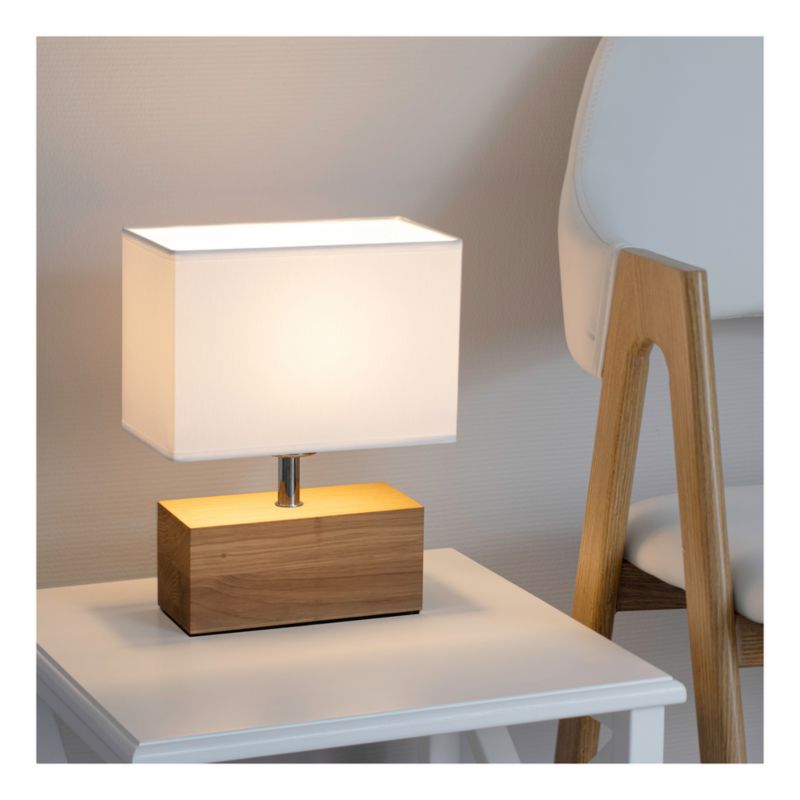 Træbordlampe SPOT Light 1xE27 Maks. 25W Olieret FSC-eg med hvidt stof, polsk producent, 1 stk.