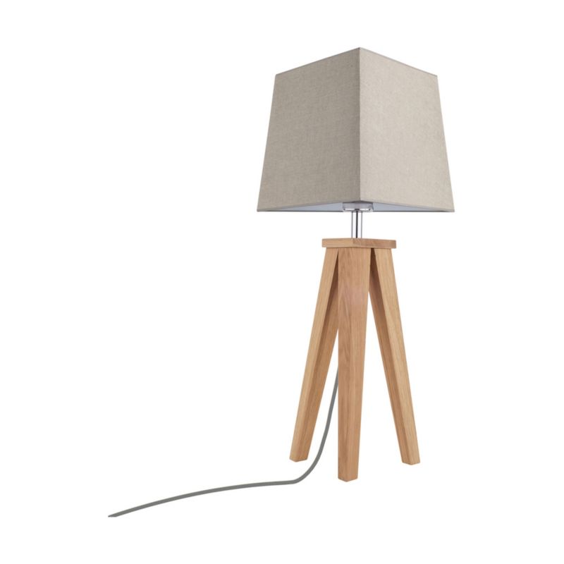 Træbordlampe SPOT Light 1xE27 Max. 25W Olieret Eg FSC med brun stofskærm, Polsk producent, 1 stk.