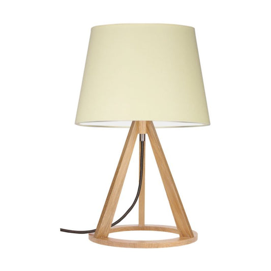 Træbordlampe SPOT Light 1xE27 Max. 25W Olieret Eg FSC med Kremfarvet Stofskærm, Polsk Producent, 1 stk.