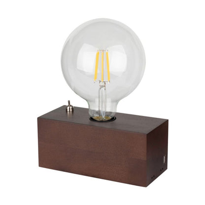 Træbordlampe SPOT Light 1xE27 Max. 25W Bøgtræ FSC Valnøddefinish med Integreret USB-oplader, 1 stk.