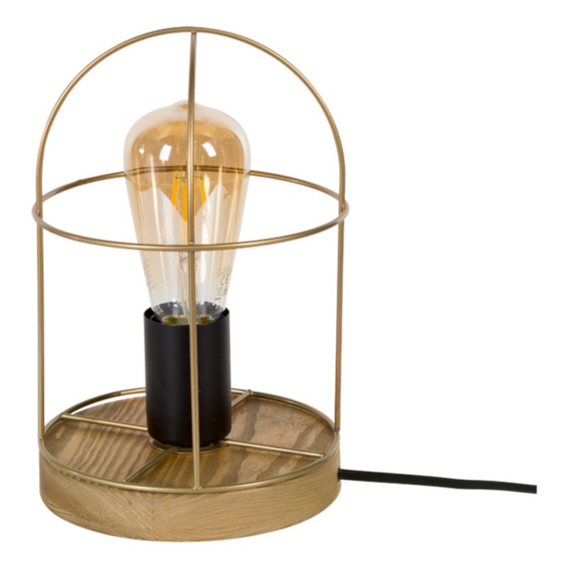 Træbordlampe SPOT Light 1xE27 Max. 25W FSC-certificeret fyrretræ i brun med gyldne accenter, 1 stk.