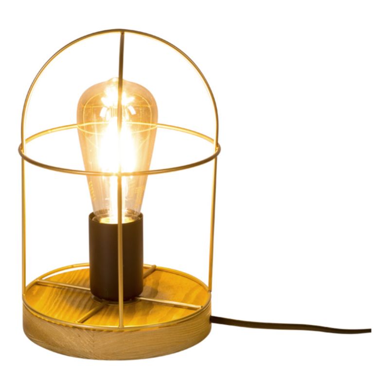 Træbordlampe SPOT Light 1xE27 Max. 25W FSC-certificeret fyrretræ i brun med gyldne accenter, 1 stk.