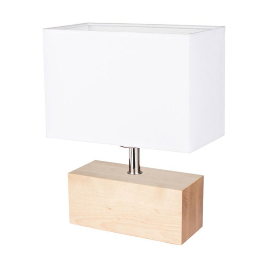 Træbordlampe SPOT Light 1xE27 Max. 25W Naturlig Birk FSC med Hvidt Tekstilskærm, Polsk Producent, 1 stk.