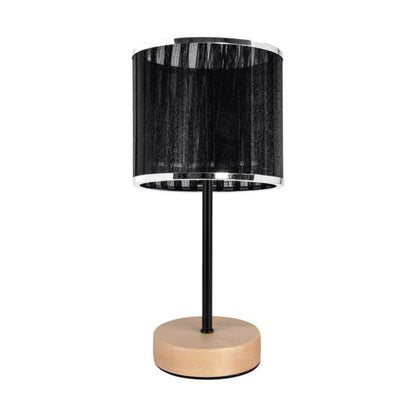 Træbordlampe SPOT Light 1xE27 Max. 25W Naturlig FSC-birk med sort-krommet stofskærm, 1 stk.