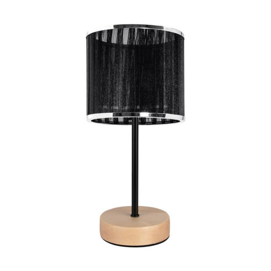Træbordlampe SPOT Light 1xE27 Max. 25W Naturlig FSC-birk med sort-krommet stofskærm, 1 stk.