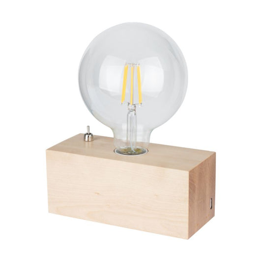 Træbordlampe SPOT Light 1xE27 Max. 25W Naturlig FSC-birk med integreret USB-oplader, 1 stk.