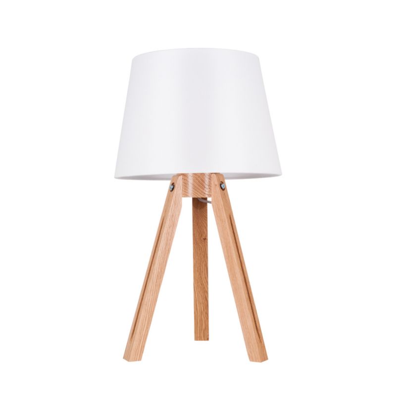 Træbordlampe SPOT Light 1xE27 Max.40W Olieret Eg FSC med Hvidt Stofskærm, Polsk Producent, 1 stk.
