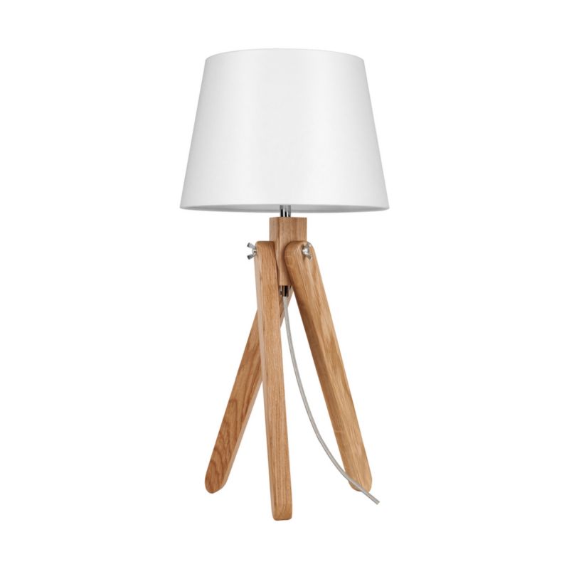 Træbordlampe SPOT Light 1xE27 Max. 40W Naturlig FSC-certificeret Eg med hvid lampeskærm, 1 stk.