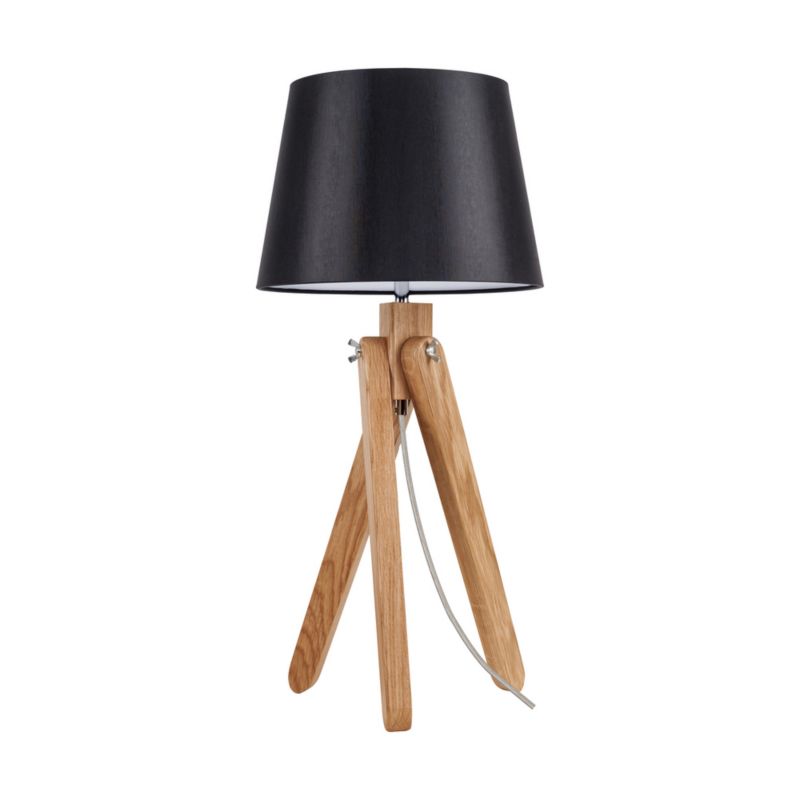 Træbordlampe SPOT Light 1xE27 Max. 40W Naturlig FSC-certificeret Eg med Sort Lampeskærm, 1 stk.