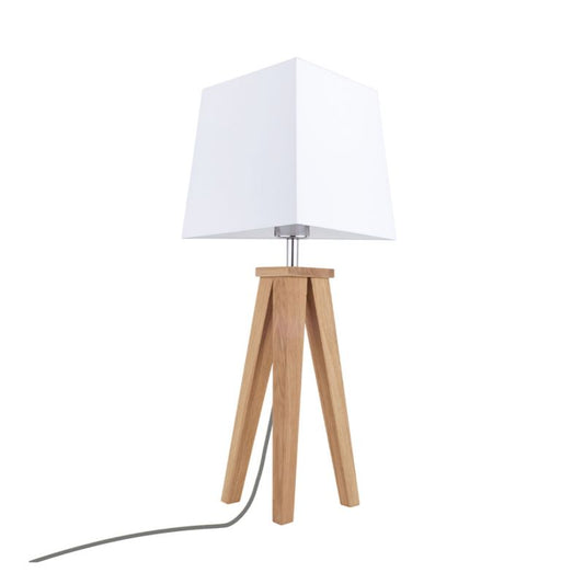 Træbordlampe SPOT Light 1xE27 Max. 60W Olieret FSC-eg med hvid tekstilskærm, polsk producent, 1 stk.