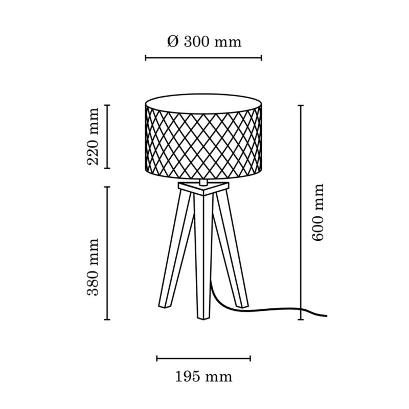 Træbordlampe SPOT Light 1xE27 Maks. 60W Olieret Eg FSC med Sort Stofskærm, Polsk Producent, 1 stk.