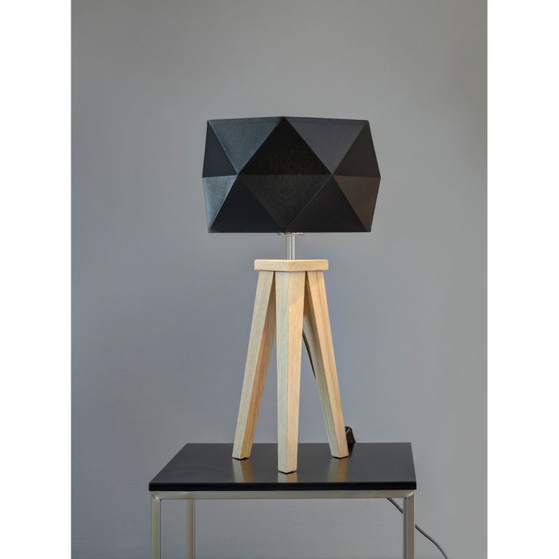 Træbordlampe SPOT Light 1xE27 Max. 60W Olieret Eg FSC med Sort Stofskærm, Polsk Producent, 1 stk.