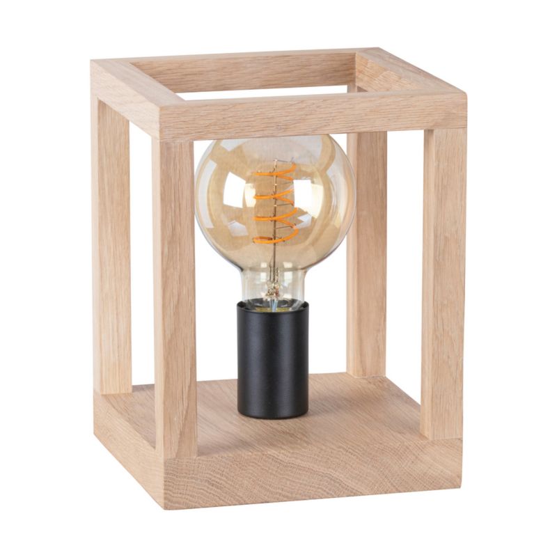 Træbordlampe SPOT Light 1xE27 Maks. 60W Olieret Eg FSC med Sort Metal, Dansk Produceret, 1 stk.