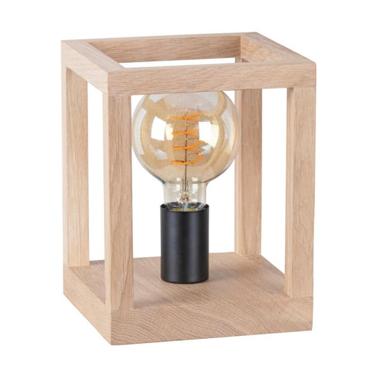 Træbordlampe SPOT Light 1xE27 Maks. 60W Olieret Eg FSC med Sort Metal, Dansk Produceret, 1 stk.