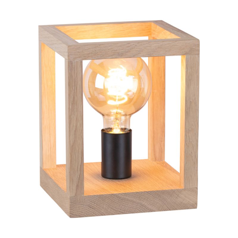 Træbordlampe SPOT Light 1xE27 Maks. 60W Olieret Eg FSC med Sort Metal, Dansk Produceret, 1 stk.