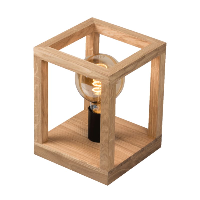 Træbordlampe SPOT Light 1xE27 Maks. 60W Olieret Eg FSC med Sort Metal, Dansk Produceret, 1 stk.