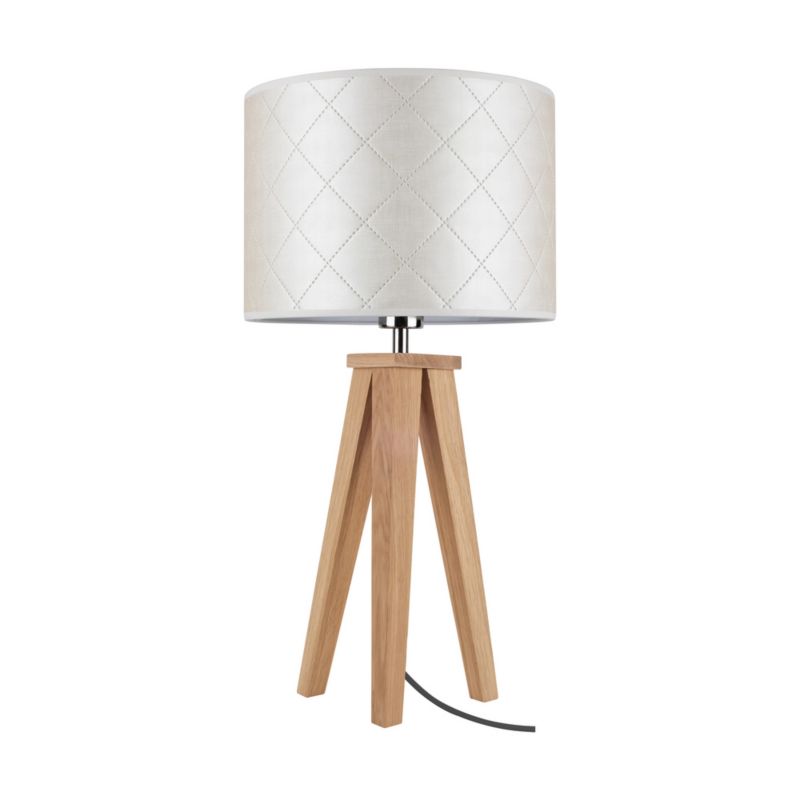 Træbordlampe SPOT Light 1xE27 Max. 60W Olieret Eg FSC med Perlemorsfarvet Stofskærm, Polsk Producent, 1 stk.