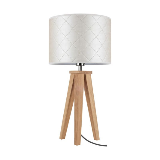 Træbordlampe SPOT Light 1xE27 Max. 60W Olieret Eg FSC med Perlemorsfarvet Stofskærm, Polsk Producent, 1 stk.