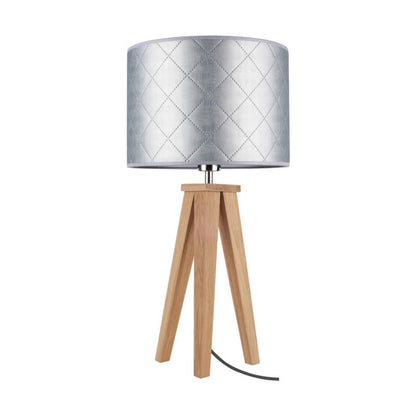 Træbordlampe SPOT Light 1xE27 Max. 60W Olieret Eg FSC med Sølvfarvet Stofskærm, Polsk Producent, 1 stk.