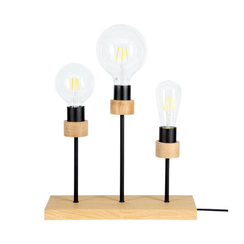 Træbordlampe SPOT Light 3xE27 Max 25W Olieret Eg FSC med Sorte Accenter, Polsk Producent, 1 stk.