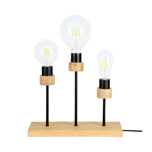 Træbordlampe SPOT Light 3xE27 Max 25W Olieret Eg FSC med Sorte Accenter, Polsk Producent, 1 stk.