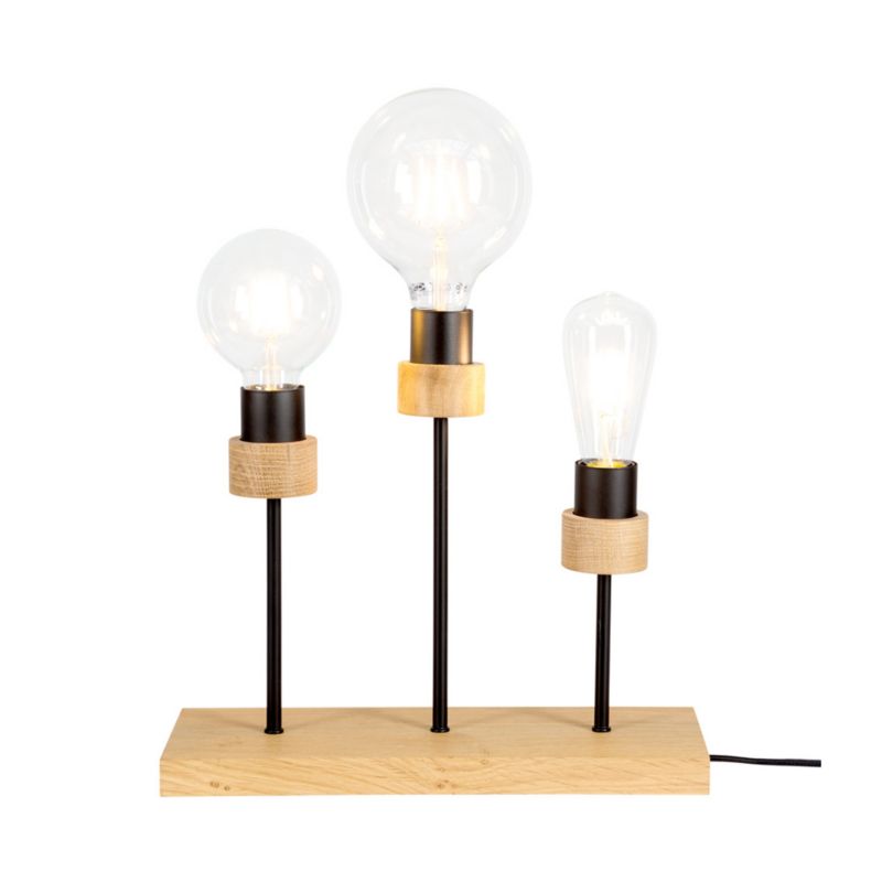 Træbordlampe SPOT Light 3xE27 Max 25W Olieret Eg FSC med Sorte Accenter, Polsk Producent, 1 stk.